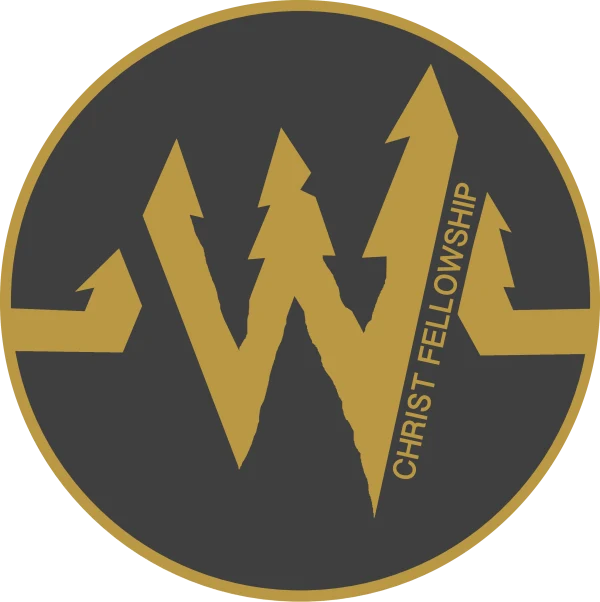 Christ Fellowship circular emblem: a gold W formed by mountain peaks and pine trees